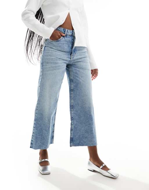 CerbeShops DESIGN cropped wide leg jeans in mid blue