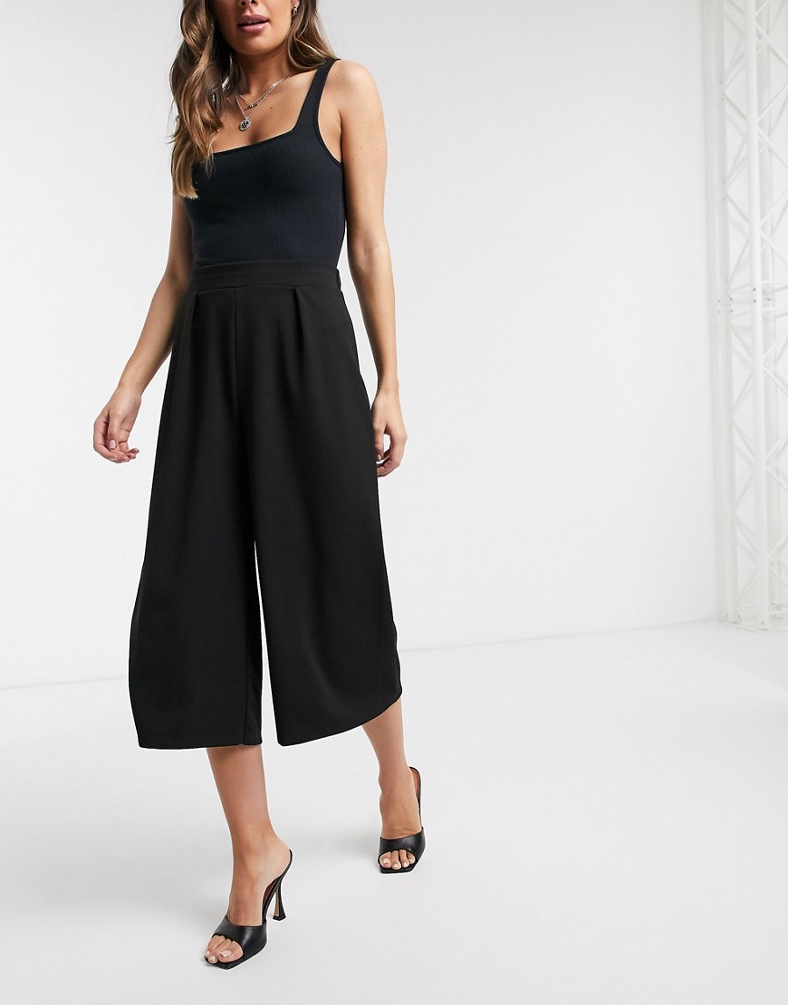 Asos Design Cropped Wide Leg Pants With Pleat In Crepe-black