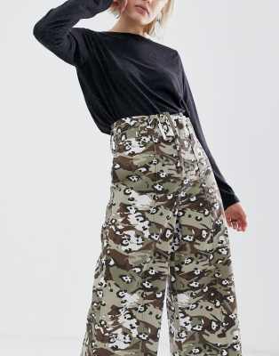 wide leg camo trousers