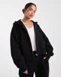 [ASOS DESIGN] ASOS DESIGN cropped zip-through brushback hoodie in black M BLACK