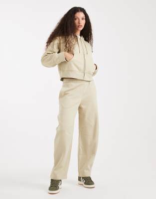 Asos Design Cropped Zip Through Brushback Hoodie In Green