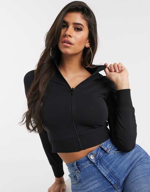 ASOS DESIGN cropped zip through track top in black | ASOS