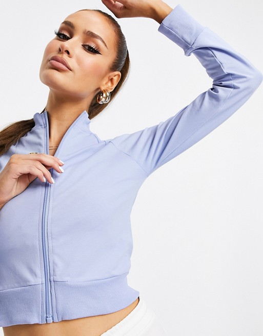 ASOS DESIGN cropped zip through track top in forget me not blue co-ord