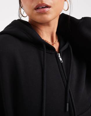 Asos Design Cropped Zip Up Brushback Hoodie In Black