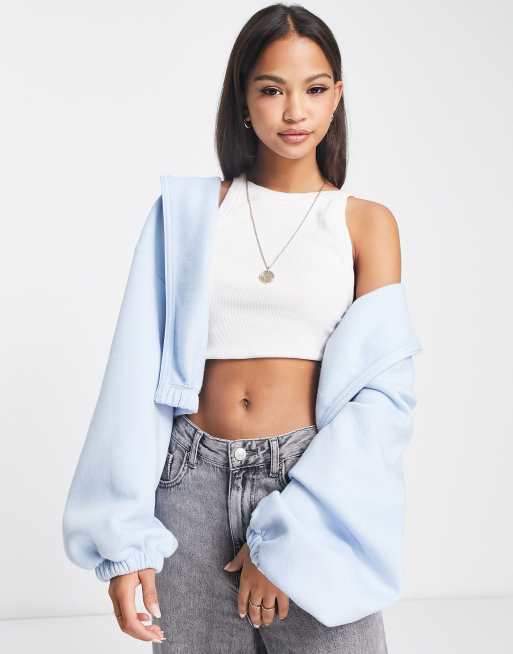 ASOS DESIGN cropped zip up hoodie in light blue