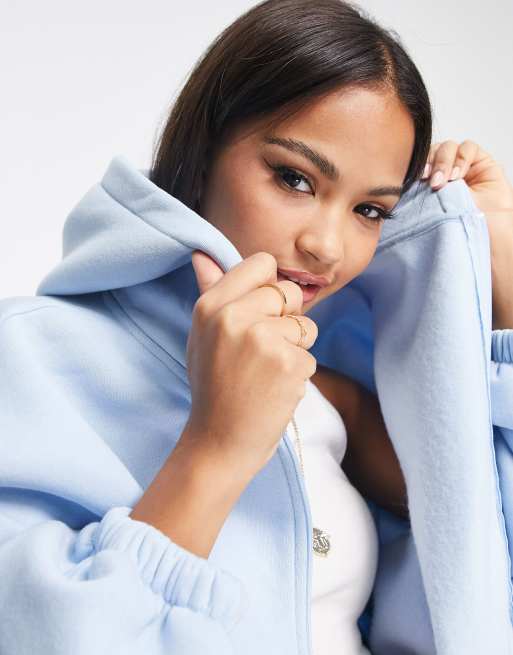 Baby blue cropped discount zip up hoodie