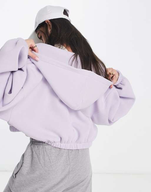 ASOS DESIGN cropped zip up hoodie in lilac