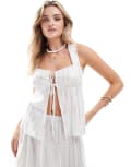 [ASOS DESIGN] ASOS DESIGN cross back cami top in white metallic stripe (part of a set) 10 White metallic