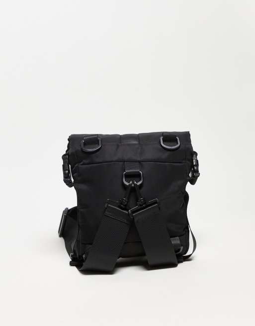 ASOS Design leather messenger cross-body bag with clips in Black