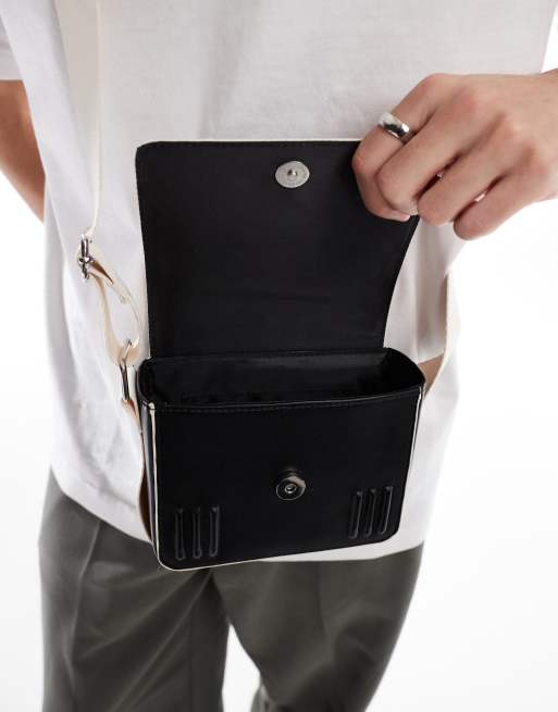 ASOS DESIGN cross-body bag in black with contrast ecru strap and piping
