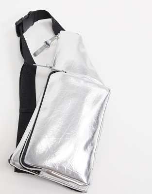 silver metallic crossbody bag