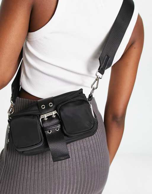 ASOS DESIGN double top handle cross body bag with detachable crossbody  strap in black