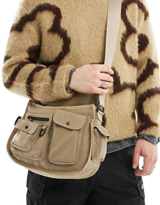  ASOS DESIGN cross body bag with cargo pockets in beige