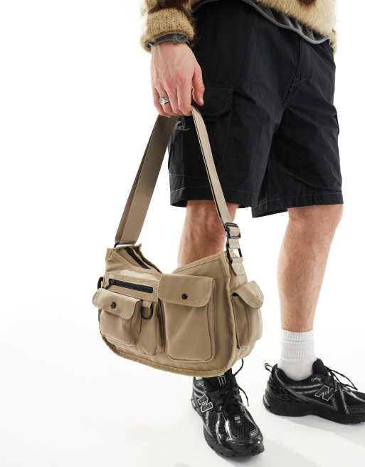 ASOS DESIGN cross body bag with cargo pockets in beige ASOS
