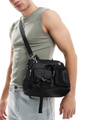 cross body bag with cargo pockets in black