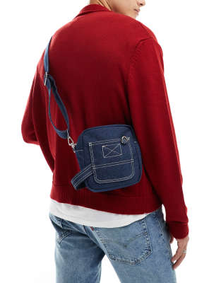 cross-body bag with contrast stitch in denim-Navy