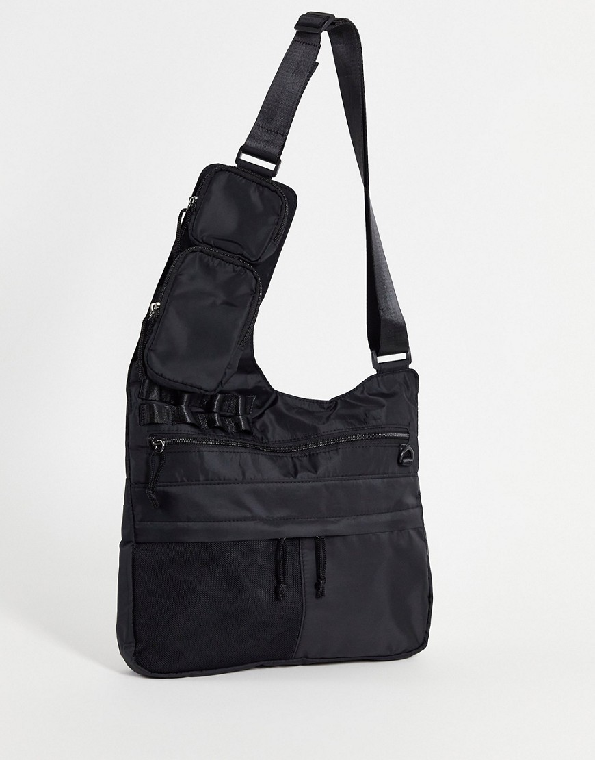 ASOS DESIGN cross body bag with modular clip off pouches in black nylon