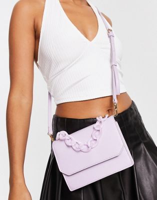 ASOS DESIGN cross body bag with resin handle & detachable cross body strap in lilac