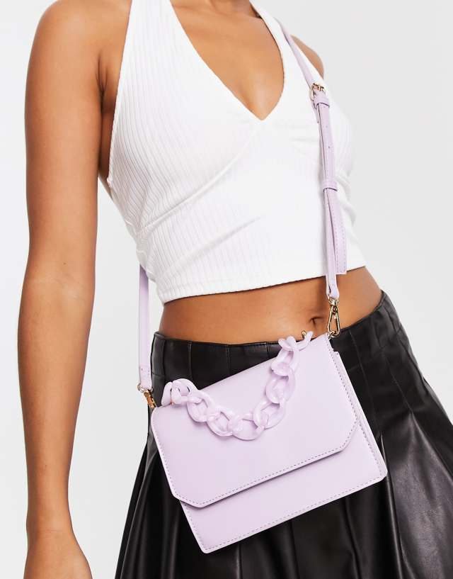 ASOS DESIGN cross body bag with resin handle & detachable cross body strap in lilac