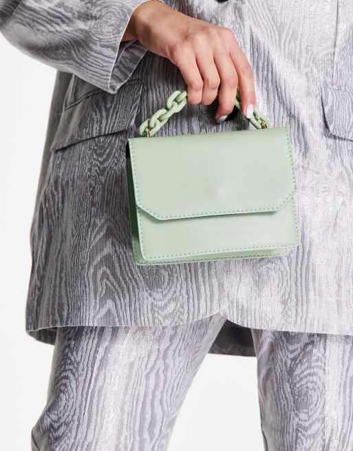 ASOS DESIGN oversized ruched clutch bag in sage green with