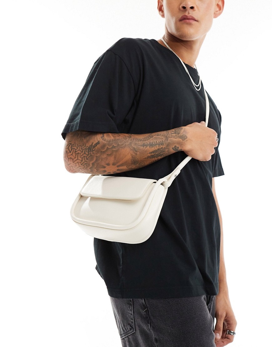 Asos Design Cross Body Bag With Roll Edge In Ecru-white