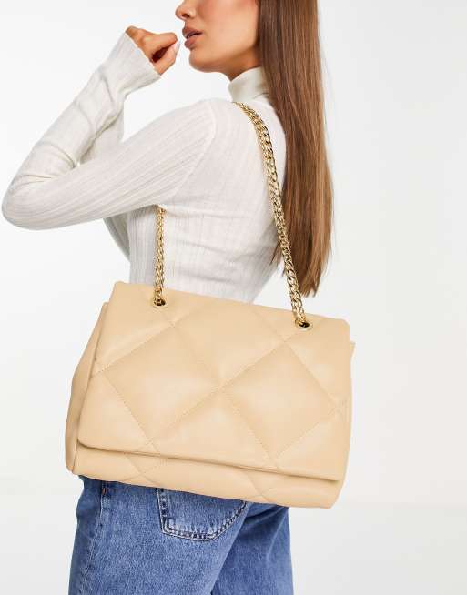 ASOS DESIGN cross-body bag with shoulder strap in beige diamond quilt
