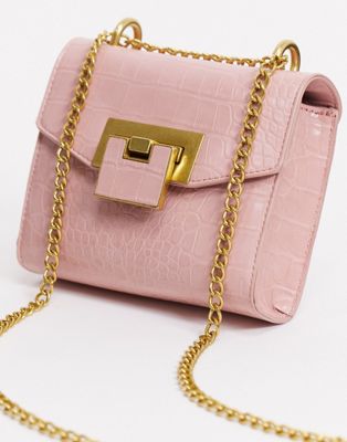ASOS DESIGN cross body bag with shoulder strap in blush croc with ...