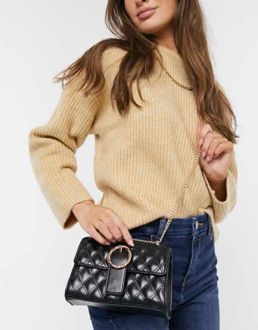 ASOS DESIGN cross body bag with twisted buckle in black quilt, 3 of 4