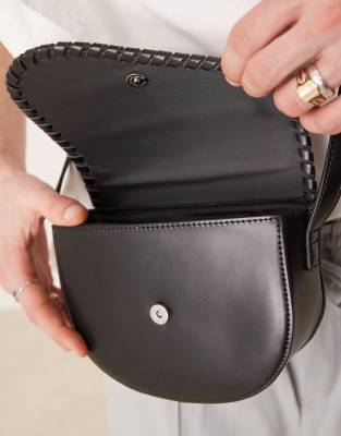 Asos Design Cross Body Bag With Whip Stitch Detail In Black