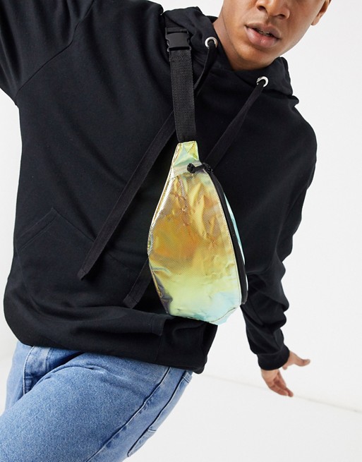 ASOS DESIGN cross body bum bag in iridescent plastic