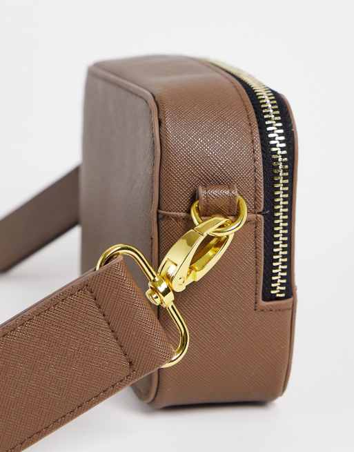 ASOS DESIGN real leather cross body camera bag in brown