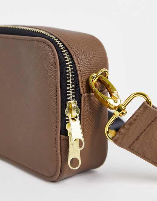 ASOS DESIGN real leather cross body camera bag in brown