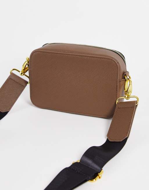 ASOS DESIGN real leather cross body camera bag in brown