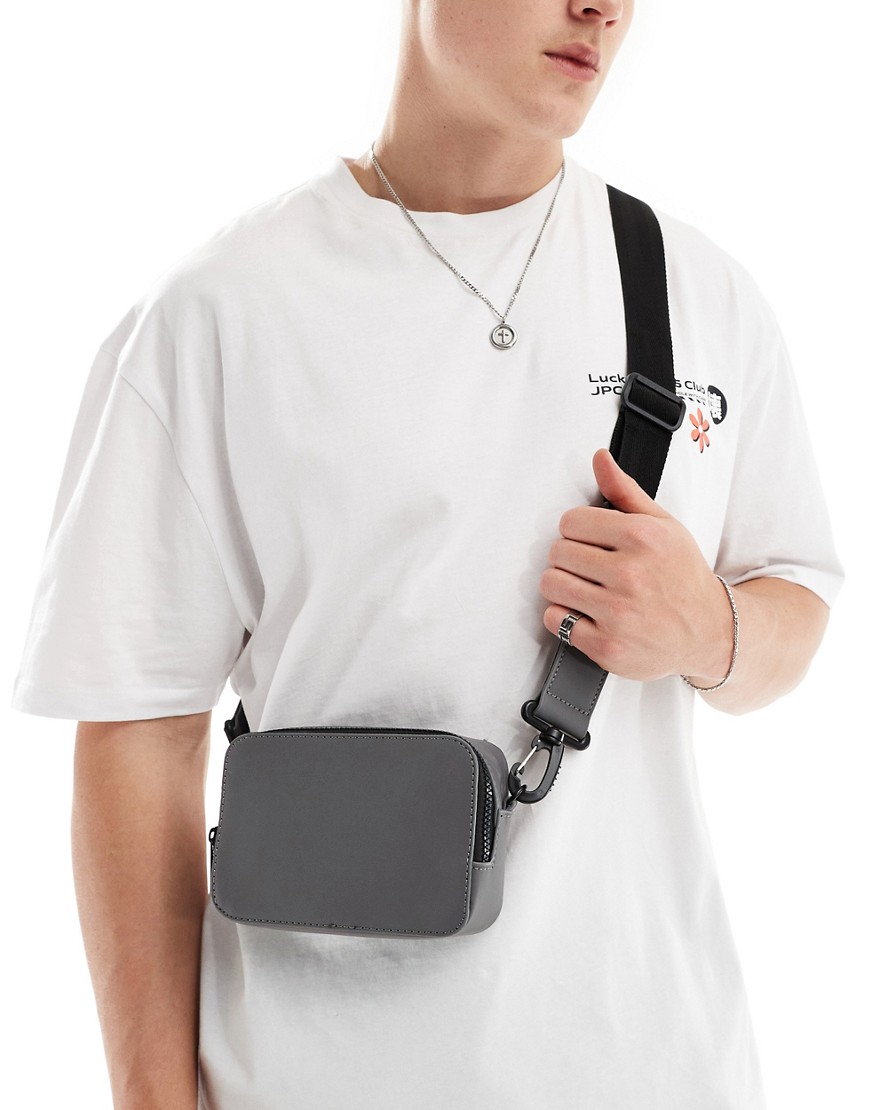 cross body camera bag in rubberized gray