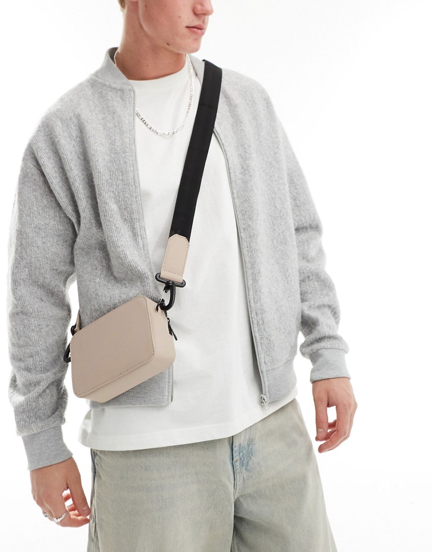 cross body camera bag in rubberized taupe-Gray