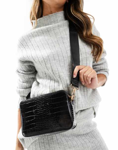 Black crossbody bag with silver outlet hardware