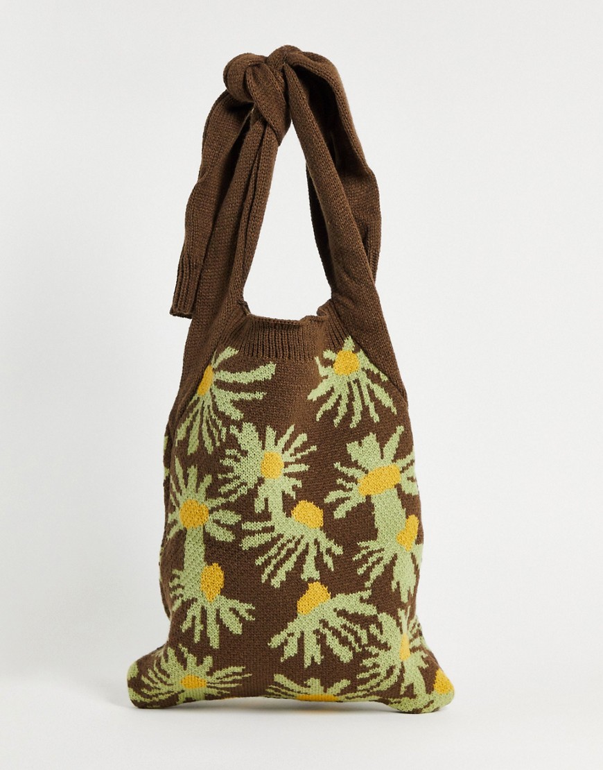 ASOS DESIGN cross body crochet knit tote bag with retro sunflower design-Multi