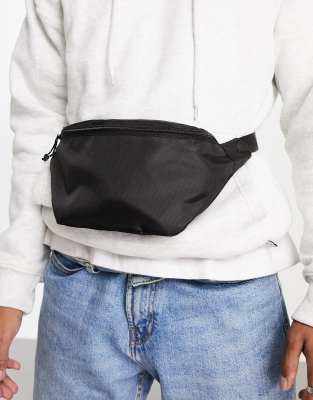 Asos Design Cross Body Fanny Pack In Black Nylon With Contrast Pullers In Black