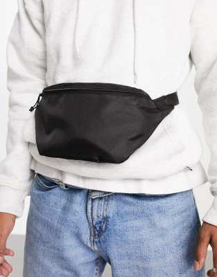 ASOS DESIGN CROSS BODY FANNY PACK IN BLACK NYLON WITH CONTRAST PULLERS