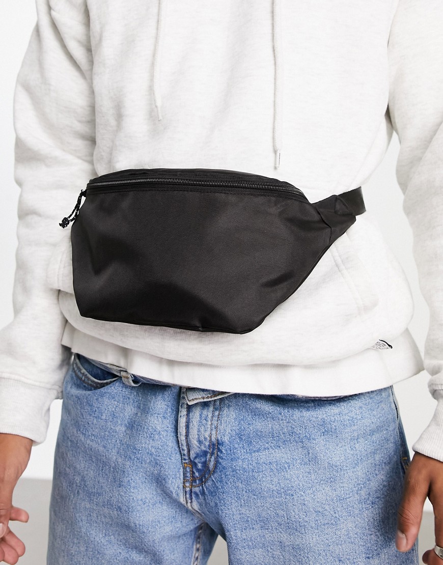 cross body fanny pack in black nylon with contrast pullers