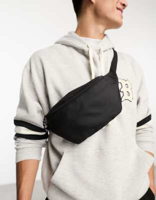 Asos Design Cross Body Fanny Pack In Black Nylon With Contrast Pullers In Black