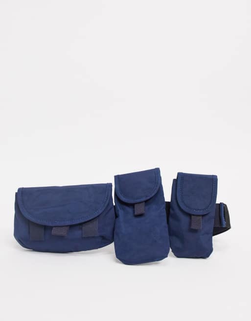 ASOS DESIGN cross-body fanny pack in navy blue with multi pockets
