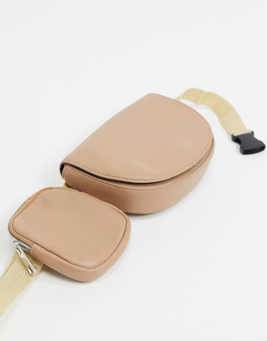 Asos Design Cross Body Fanny Pack In Tan Faux Leather With Multi Compartment