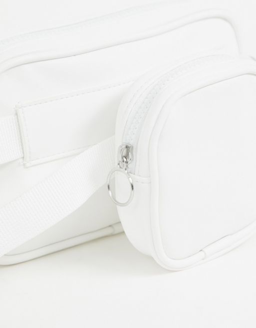 PB6980 White Plain Fanny Pack With Zipper and Chain Details.