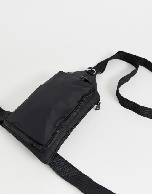 ASOS DESIGN cross body bag in gray nylon with black tech details