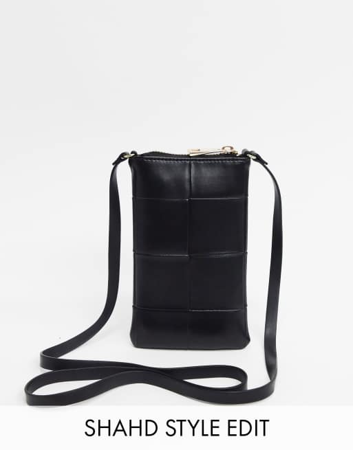 ASOS DESIGN cross body phone pouch in black weave