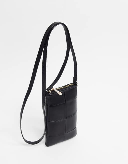 ASOS DESIGN cross body phone pouch in black weave