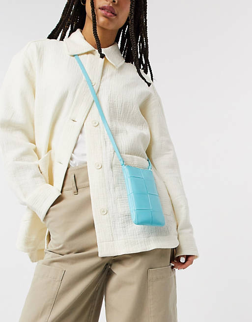 ASOS DESIGN cross body phone pouch in blue weave | ASOS