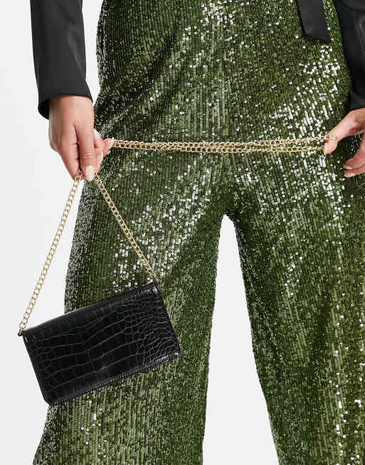 ASOS DESIGN cross body purse in black croc 
