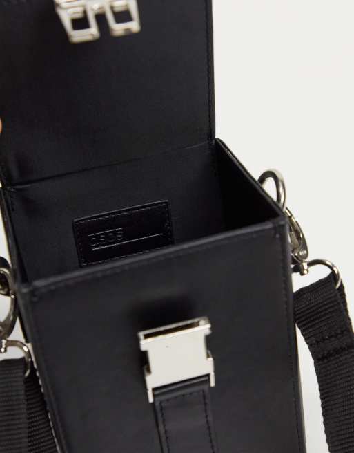 ASOS DESIGN cross body hard case box bag in black faux leather